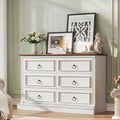 HUAHUU Farmhouse 6 Drawer Dresser for Bedroom, 47" Wide Chest of Drawers with Roman Column, White Wood Dresser with Antique Bronze Circle Handles, Storage Organizer for Living Room, Hallway, Entryway by HUAHUU