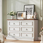 HUAHUU Farmhouse 6 Drawer Dresser for Bedroom, 47" Wide Chest of Drawers with Roman Column, White Wood Dresser with Antique Bronze Circle Handles, Storage Organizer for Living Room, Hallway, Entryway by HUAHUU