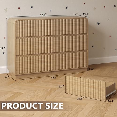 BORNOON Dresser for Bedroom with 6 Drawers, Fluted Chest of Drawers with Round Curved Corner, Hidden Handles, Modern Wood Storage Organizer for Bedroom, Nursery, Living Room - Image 2