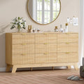 Wodeer 9 Drawer Fluted Dresser for Bedroom, Mid Century Modern Wooden Dresser with 9 Drawers, Dressers & Chests of Drawers with Metal Handle, TV Stand & Storage Organizer for Entryway, Hallway, Oak by WODEER