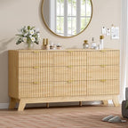 Wodeer 9 Drawer Fluted Dresser for Bedroom, Mid Century Modern Wooden Dresser with 9 Drawers, Dressers & Chests of Drawers with Metal Handle, TV Stand & Storage Organizer for Entryway, Hallway, Oak by WODEER
