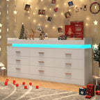 Hlivelood 9 Drawer Dresser with LED Light and Charging Station, Modern Chest of Drawers for Closet, Wide Drawer Organizer Cabinet for Bedroom, Living Room, Entryway, Hallway(9 Drawer White) - Image 6