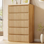 Fluted 5 Drawer Dresser for Bedroom, 43" Tall Dresser for Bedroom, Modern Fluted Chest of Drawers, Handle-Free/Floor-Mounted Wood Drawer Dresser for Living Room, Bedroom, Entryway, Hallway (Oak) by JOCOEVOL