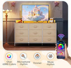 WLIVE Dresser TV Stand 9 Drawers, Fabric Chest of Drawers LED Lights, Cream - Image 5