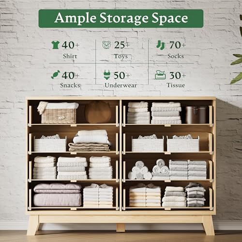 Xixini Fluted Dresser with 8 Drawers, 54" Wide Modern Chest of Drawers with Metal Handle, Wooden Dresser TV Stand, Wood Closet Clothes Storage Organizer for Bedroom, Living Room, Hallway, Natural Oak - Image 4