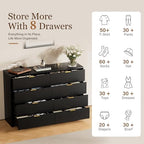Furniway Black Dresser for Bedroom, Modern Dresser with 8 Drawers and Smooth Slides, Wide Chest of Drawers with Golden Handles for Bedroom, Closet, 15.7" D x 55" W x 37.4" H - Image 4