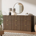 MAISONARIA 9 Drawer Dresser for Bedroom, 63" Wide Modern Fluted Dresser with Gold Metal Handles, Chest of Drawers for Bedroom, Living Room, Entryway, Hallway, Walnut - Image 5