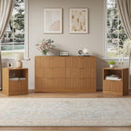 6 Drawer Dresser & 1-Drawer Nightstand Set 3-Piece, Natural Wood丨55 Wide Bedroom Set Night Stand Set of 2 with Metal Handle, Fluted Wood Chest of Drawers Storage Dressers Set for Bedroom by NOVAMAISON