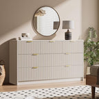 MAISONARIA Beige 7 Drawer Dresser for Bedroom, 55.9" Wide Modern Fluted Dresser with Gold Metal Handles, Wide Chest of Drawers for Bedroom, Living Room, Entryway, Hallway - Image 6
