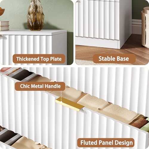 47.2" Wide Fluted 6 Drawer Dresser for Bedroom, White - Image 4