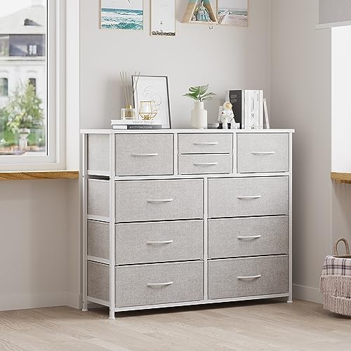 LUMTOK 10 Drawers Dresser with Fabric Bins for Bedroom,Closets，Light Gray - Image 7