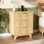 VINGLI Fluted Nightstand with Charging Station, 3 Drawer Nightstand Oak Modern Night Stand for Bedroom, Fluted Bedside Table/End Table/Side Table, 17.72" W*13.78" D*23.62" H, 1 pc - Image 6