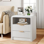 Decofy Fluted 2-Drawer Nightstand with Charging Station, White by Decofy