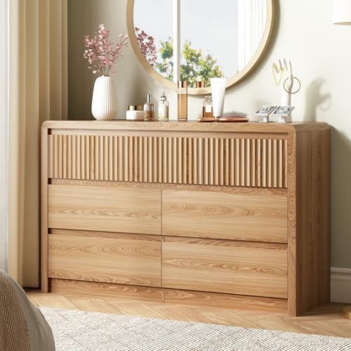 LYNSOM Oak Fluted 7 Drawer Dresser for Bedroom, Curved Edge, 50" Wide by LYNSOM