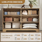 MALOL Coastline Fluted 6 Drawers Dresser for Bedroom, 48" Wide Modern Chest of TV Stand Organizers with Metal Handle, Storage Wooden Dresser Drawer for Living Room, Hallway, Closet, Walnut Wood - Image 6