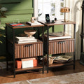 VINGLI Nightstands Set of 2 with Fabric Drawer, Walnut Nightstand with Charging Station, Fluted Night Stands, Bedside Tables/End Tables with Charger Station, Side Table Bedroom,Small Night Stand,2 pcs by VINGLI