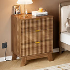 BORNOON 30.5" Nightstand with Charging Station, 3-Drawer Fluted Bedroom Chest, Wood Bedside Dresser with Power Outlets and USB Ports, Stable Base, Modern Storage Cabinet for Small Spaces - Image 6