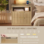 TEENFON Fluted Night Stand, Nighstand with Charging Station and LED Light, Modern Bed Side Table for Small Space, Storage Drawer and Open Shelf, for Bedroom, Natural - Image 6