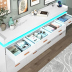 Hlivelood 16 Drawer Dresser with LED Light and Charging Station, Modern Chest of Drawers for Closet, Wide Drawer Organizer Cabinet for, Living Room, Entryway, Hallway, White - Image 6
