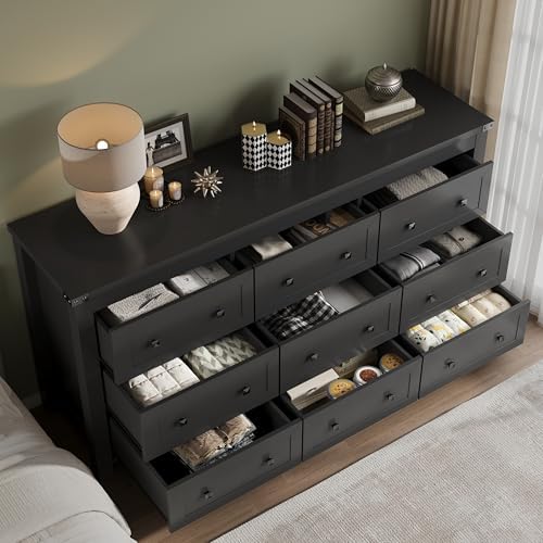 BORNOON 9-Drawer Dresser, Modern Wooden Storage Chest of Drawers, Dresser TV Stand, Wood Drawer Organizer with Metal Handles for Bedroom, Living Room, Hallway - Image 4
