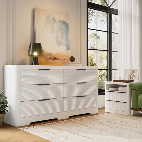 Fluted 6 Drawer Wood Dresser,Farmhouse Chest for Bedroom Entryway,White Oak - Image 4