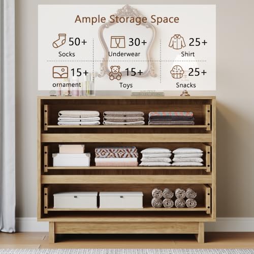 HOUROM Oak Dresser for Bedroom, 31in Modern 3 Drawer Chest of Drawers - Image 4