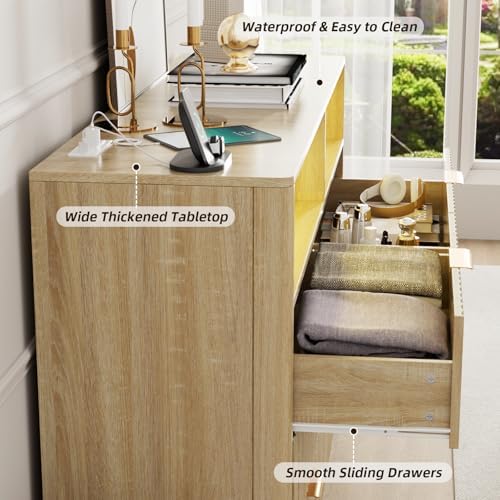 VOWNER Fluted 6 Drawers Dresser for Bedroom Chest of Drawers with 2 Shelves - Image 5