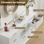 MALOL Fluted 9 Drawer Dresser for Bedroom, 59" Wide Wood Chest of Drawers with Metal Handle, Long Dresser Storage Organizer TV Stand for Closet, Living Room, Hallway, White - Image 6