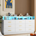 UNIQUITE White 9 Drawer Dressers for Bedroom, Modern Large Dresser with LED Light and Power Outlet, Wooden Long Dresser for Bedroom, Entryway, Hallway by UNIQUITE