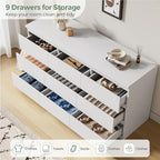 Jocoevol Modern 9 Drawer Dresser for Bedroom, Simply Chest of Drawers, Wood Storage Dresser with Deep Drawers for Living Room Hallway Entryway (White) - Image 4