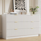 Furniway White Dresser for Bedroom, Modern Dresser with 6 Drawers and Smooth Slides, Wide Chest of Drawers with Golden Handles for Bedroom, Living Room, Closet, 15.7" D x 55.1" W x 31.4" H by Furniway