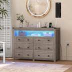 Wodeer Grey Dresser 6 Drawer Dressers for Bedroom with LED Lights, Charging Station, Wood Chest of Drawers with Metal Handles, Modern TV Stand Storage Cabinet for Living Room, Hallway, Entryway, Gray - Image 3