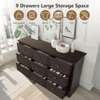 LOUVIXA Farmhouse Dresser 9 Drawer, Bedroom Chest of Drawers, Dressers with 9 Drawers, Wooden Dressers for Bedroom, Living Room, Tv Stand, Entryway(Vintage Brown) - Image 4