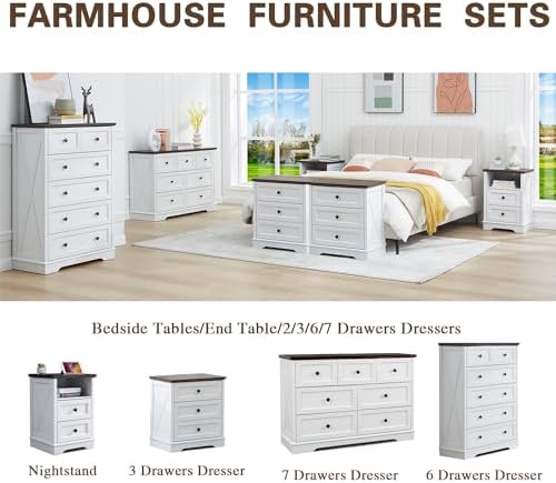 Farmhouse 7 Drawers Dresser for Bedroom with Charging Station,Wood Dressers - Image 7