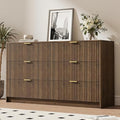MAISONARIA 6 Drawer Dresser for Bedroom, 55" Wide Modern Chest of Drawers with Gold Metal Handles, Fluted Wood TV Stand for Living Room, Hallway, Walnut by MAISONARIA