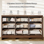Fluted 9 Drawer Dresser for Bedroom, 59" Horizontal Wide Modern Low Profile Chest of Drawers with Metal Handle & Storage, Long Wooden Dresser TV Stand for Living Room & Closet, Walnut Brown Dresser - Image 3