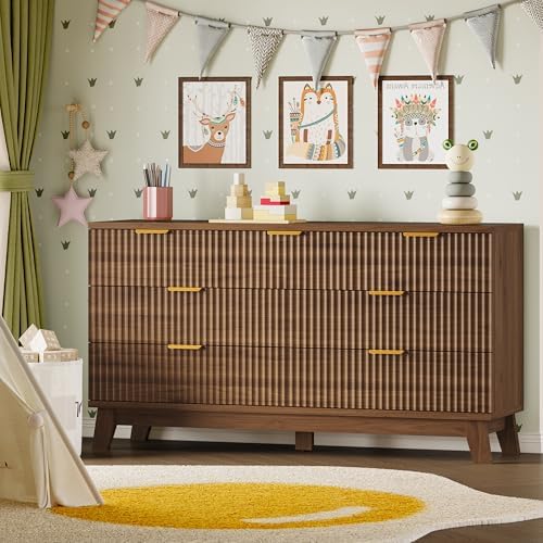 BORNOON Fluted 7 Drawer Dresser, 47.2" Wide Modern Boho Chest of Drawers, Wooden Storage Dresser TV Stand for Bedroom, Living Room, Closet, Hallway, Curved Profile Design - Image 6