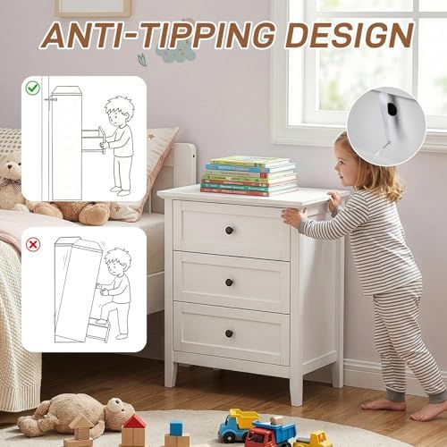 Karl home White Farmhouse Nightstand, Wide End Table with Charging Station - Image 6