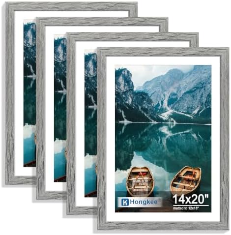 Hongkee 14x20 Frame Set of 4, 14 x 20 Grey Wood Style(Mat 12x18) by Hongkee