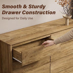 Furniway 55" Wide 8 Drawer Wood Dresser for Bedroom with Legs, Natural Oak - Image 4