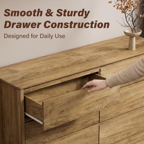 Furniway 55" Wide 8 Drawer Wood Dresser for Bedroom with Legs, Natural Oak - Image 4