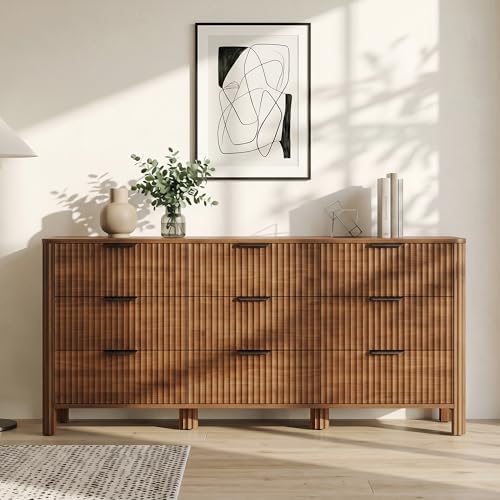 Wodeer 9 Drawer Dresser for Bedroom, 62" W Wide Wood Storage Cabinet with Fluted Design, Modern Chest of Drawers & TV Stand for Living Room, Nursery Clothing Organizer with Metal Slides, Anti-Tipping - Image 4