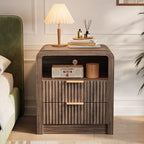 Decofy Fluted 2-Drawer Nightstand with Charging Station, Walnut - Image 3