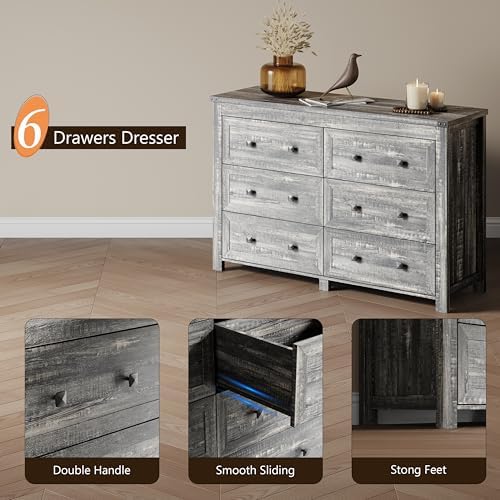 Xixini 47.2" Wide 6-Drawer Farmhouse Dresser for Bedroom, Dark Brown - Image 5