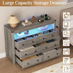 Wodeer Grey Dresser 6 Drawer Dressers for Bedroom with LED Lights, Charging Station, Wood Chest of Drawers with Metal Handles, Modern TV Stand Storage Cabinet for Living Room, Hallway, Entryway, Gray - Image 6