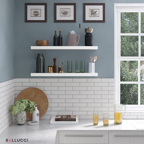 Ballucci Floating Shelves for Wall, 36" Wood Wall Shelf Set of 2, with Invisible Brackets for Bathroom, Living Room, Bedroom, Kitchen, Nursery, 8" Deep, White - Image 6