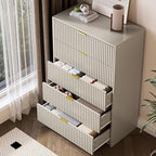 MAISONARIA 5 Drawer Dresser for Bedroom, Tall Dresser Chest of Drawers with Gold Handles, 32 Inch Wide Nightstand with for Bedroom, Living Rooms, Offices, and Entryways, Beige - Image 5