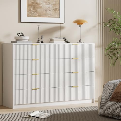 Furniway White 8 Drawer Dresser for Bedroom, Modern Dresser with Smooth Slides, Wide Chest of Drawers with Golden Handles for Bedroom, Living Room, Closet, 15.7" D x 55" W x 37.4" H - Image 4