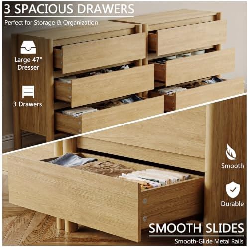 HOUROM Oak 3 Drawer Dresser for Bedroom, Mid Century Modern Chest - Image 4