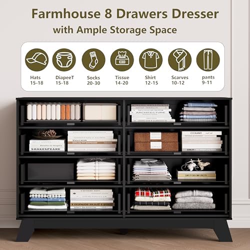 HUANLEGO 48" W Tall Fluted Dresser for Bedroom with 8 Drawer, Black - Image 5